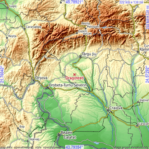 Topographic map of Drăgoteşti