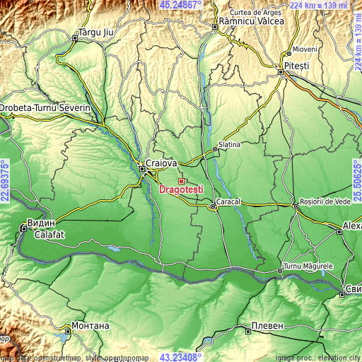 Topographic map of Drăgoteşti