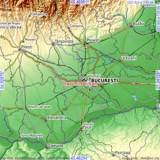 Topographic map of Dragomireşti-Vale