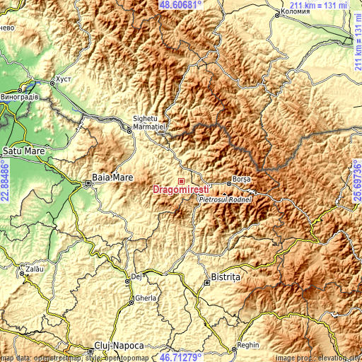 Topographic map of Dragomireşti