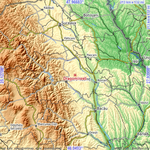 Topographic map of Dragomireşti