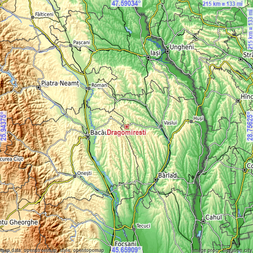 Topographic map of Dragomireşti