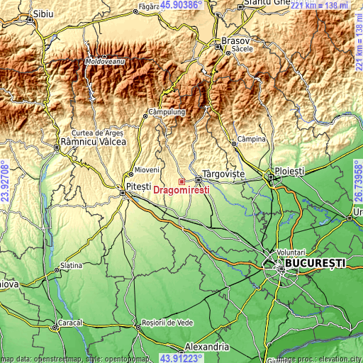 Topographic map of Dragomireşti