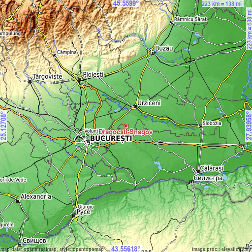 Topographic map of Drăgoeşti-Snagov