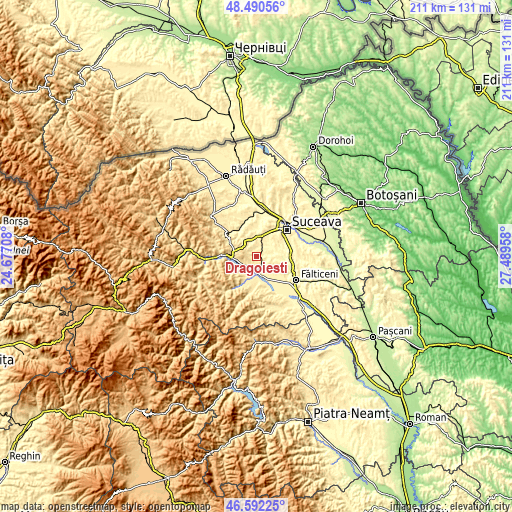 Topographic map of Drăgoiești