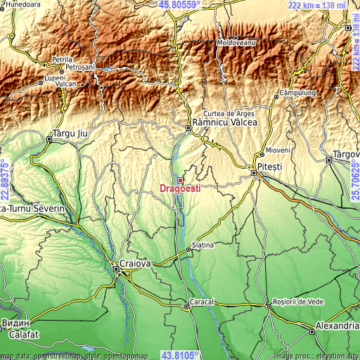 Topographic map of Drăgoeşti