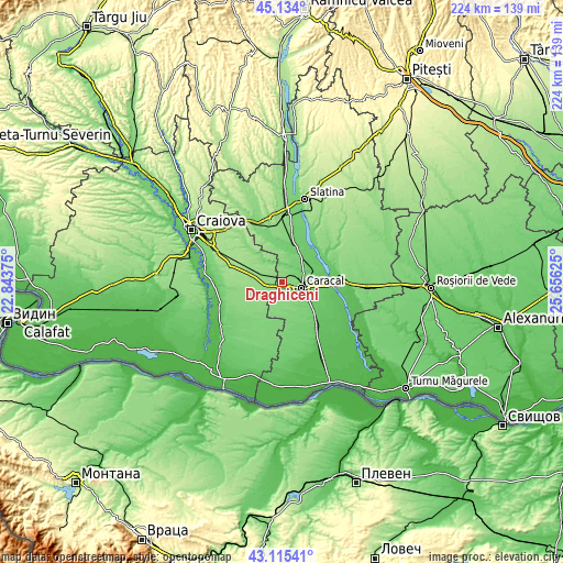 Topographic map of Drăghiceni
