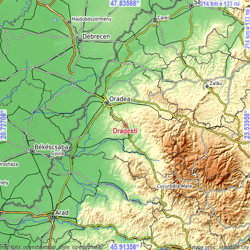 Topographic map of Drăgeşti