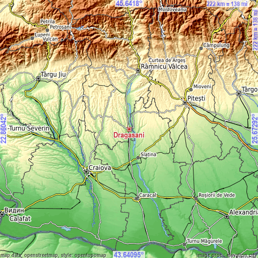 Topographic map of Drăgăşani