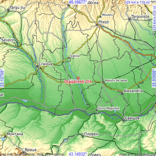 Topographic map of Drăgăneşti-Olt