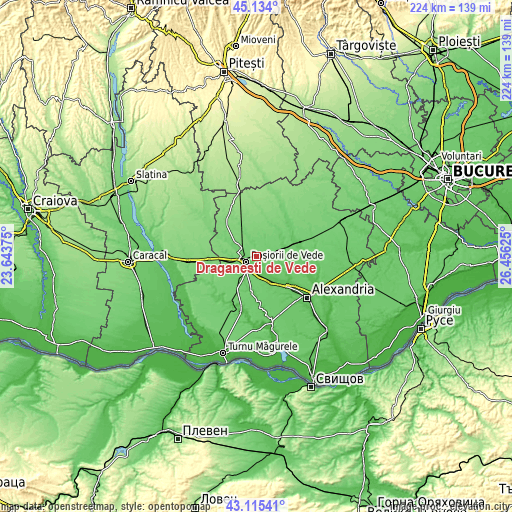 Topographic map of Drăgăneşti de Vede