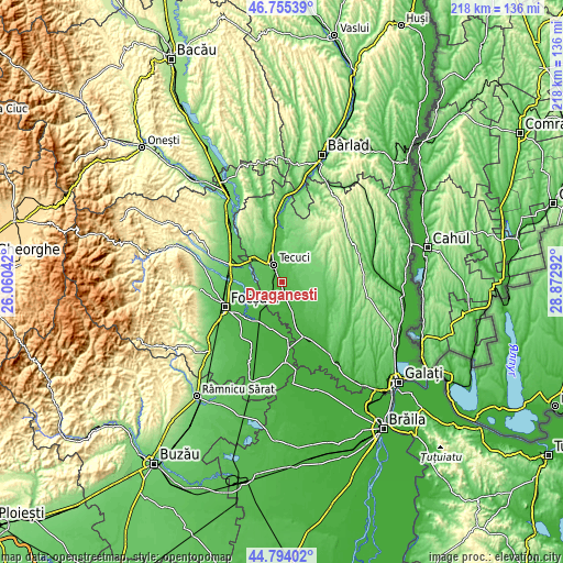 Topographic map of Drăgăneşti