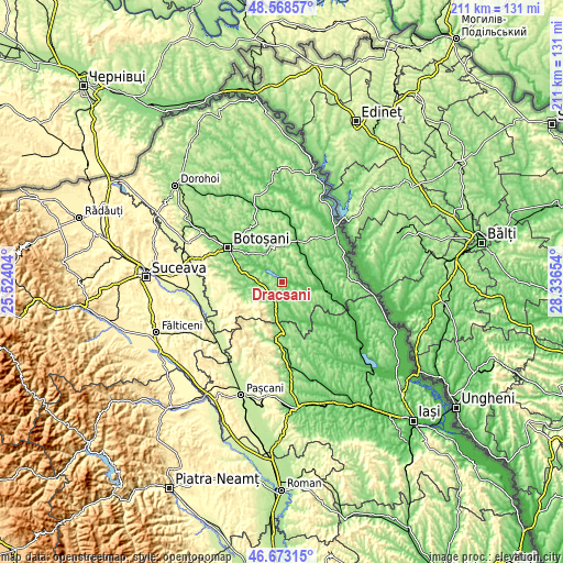 Topographic map of Dracșani