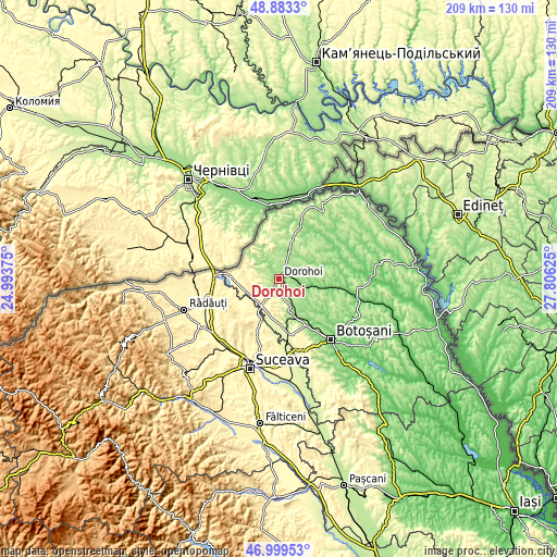 Topographic map of Dorohoi
