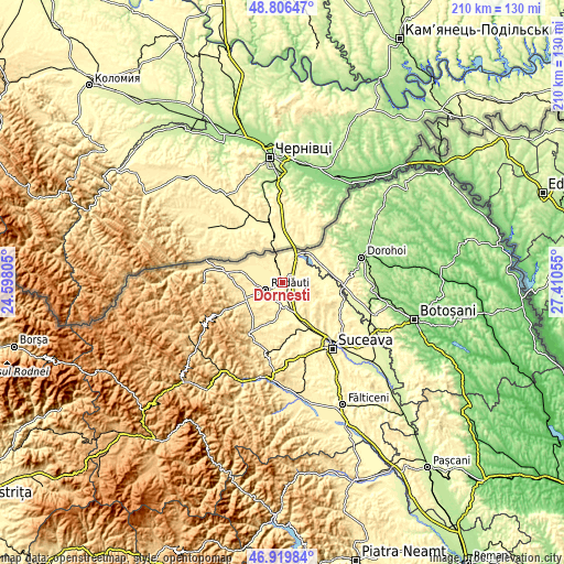 Topographic map of Dorneşti