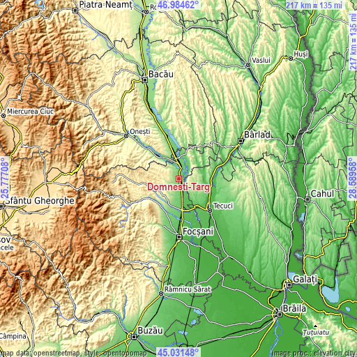 Topographic map of Domnești-Târg