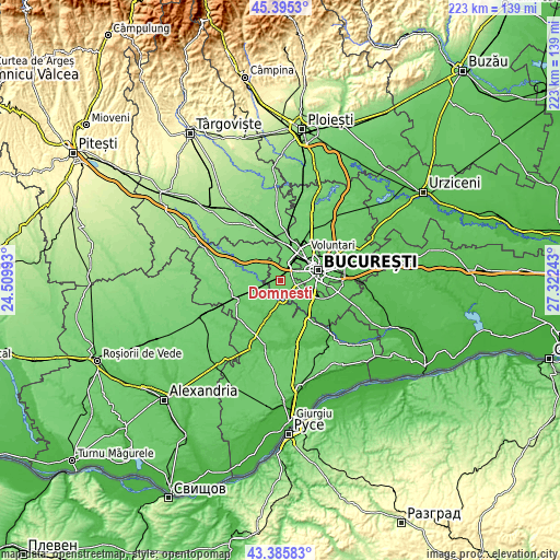 Topographic map of Domnești