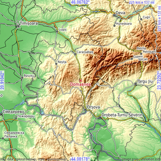 Topographic map of Domaşnea