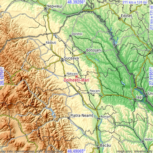 Topographic map of Dolheștii-Mari