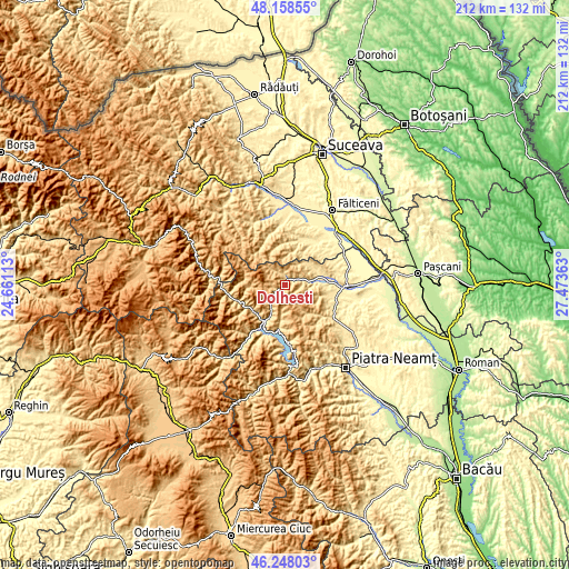 Topographic map of Dolhești