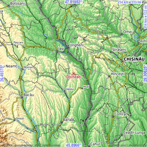 Topographic map of Dolheşti