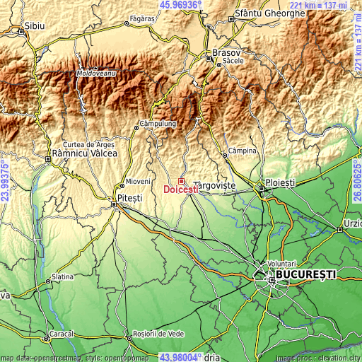 Topographic map of Doiceşti