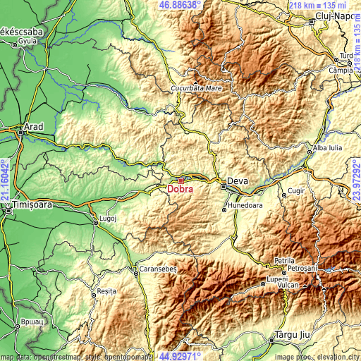 Topographic map of Dobra