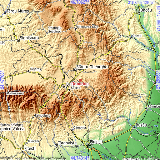 Topographic map of Dobârlău