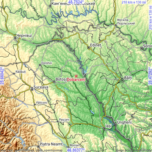 Topographic map of Dobârceni