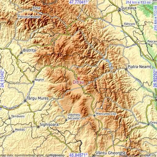 Topographic map of Ditrău