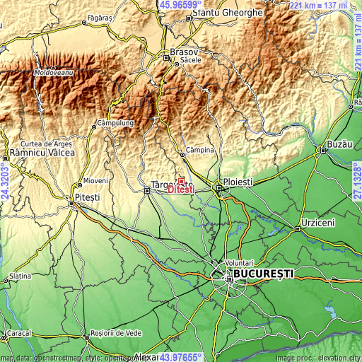 Topographic map of Dițești