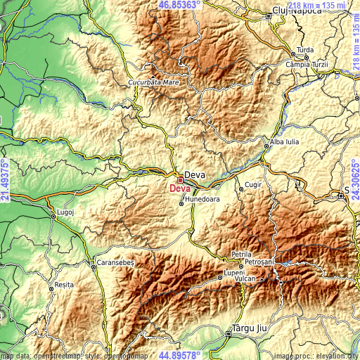 Topographic map of Deva