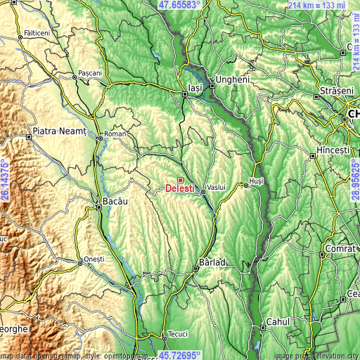 Topographic map of Deleşti