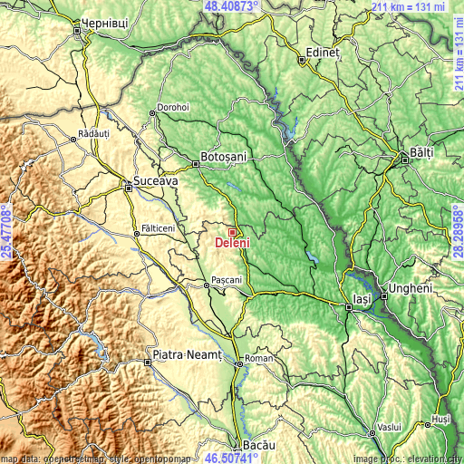 Topographic map of Deleni