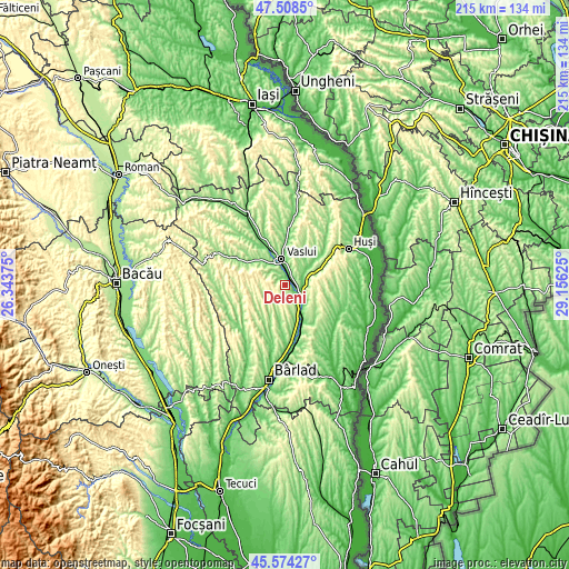 Topographic map of Deleni
