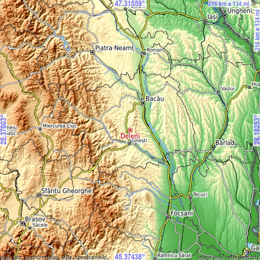 Topographic map of Deleni