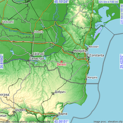 Topographic map of Deleni