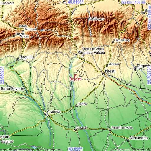 Topographic map of Dejești