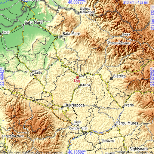 Topographic map of Dej