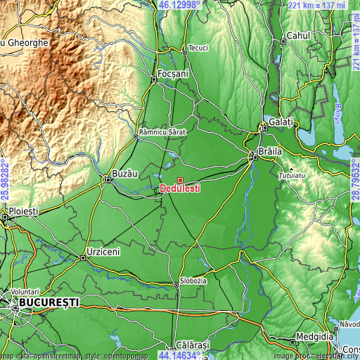 Topographic map of Dedulești