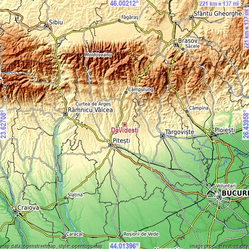 Topographic map of Davideşti