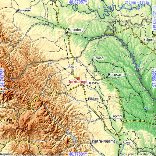 Topographic map of Dărmăneşti