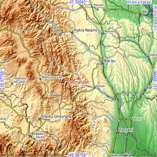 Topographic map of Dărmăneşti