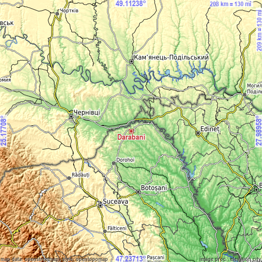 Topographic map of Darabani