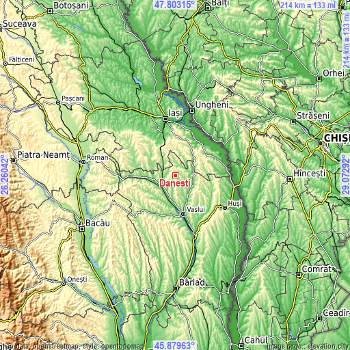 Topographic map of Dăneşti