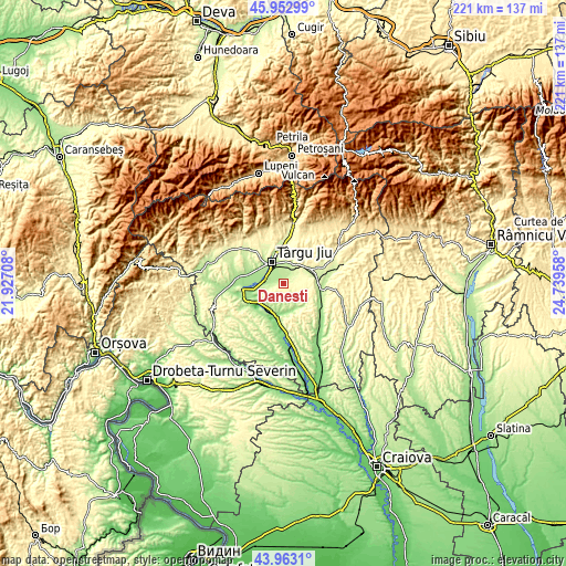 Topographic map of Dăneşti