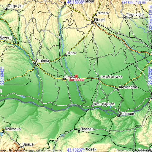 Topographic map of Dăneasa