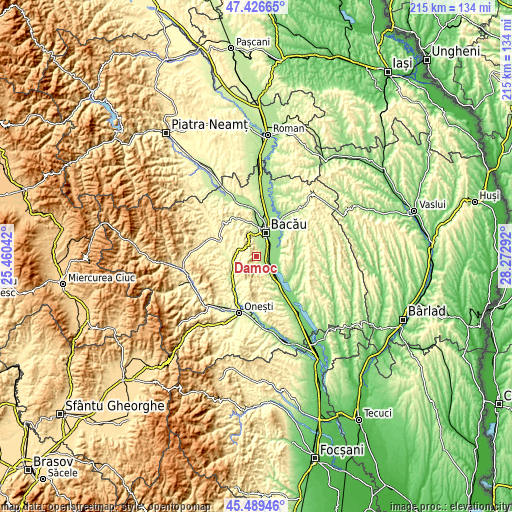 Topographic map of Dămoc