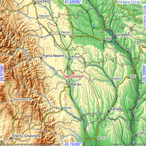 Topographic map of Dămieneşti