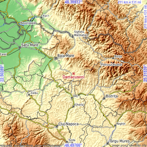 Topographic map of Dămăcușeni